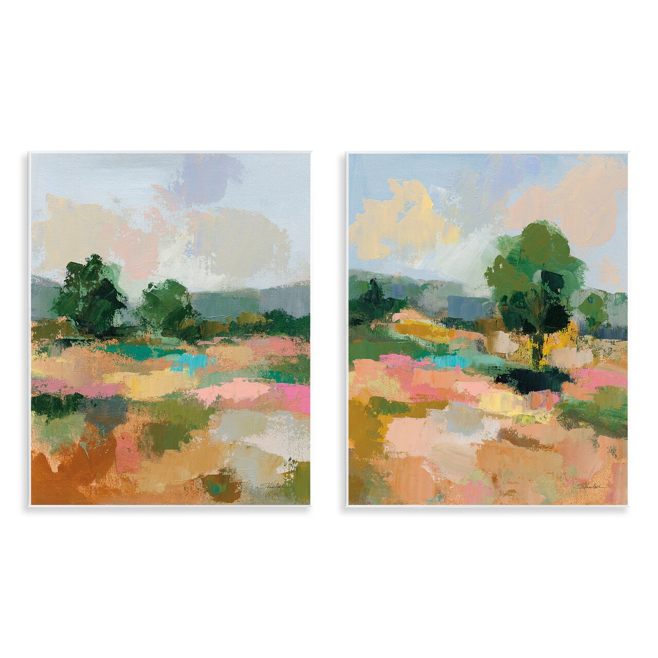 Stupell Industries Spring Field Abstract Landscape 2 pc Wall Plaque Art Set Design by Silvia Vassileva